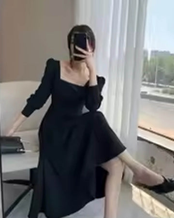 Elegant Plus Size Black Midi Dress for Women