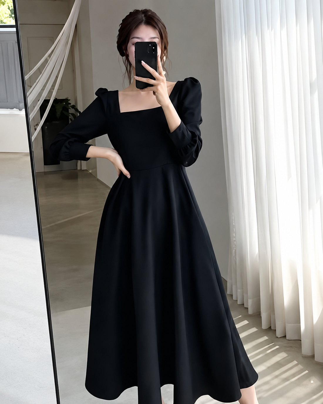 Elegant Plus Size Black Midi Dress for Women