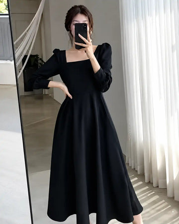Elegant Plus Size Black Midi Dress for Women