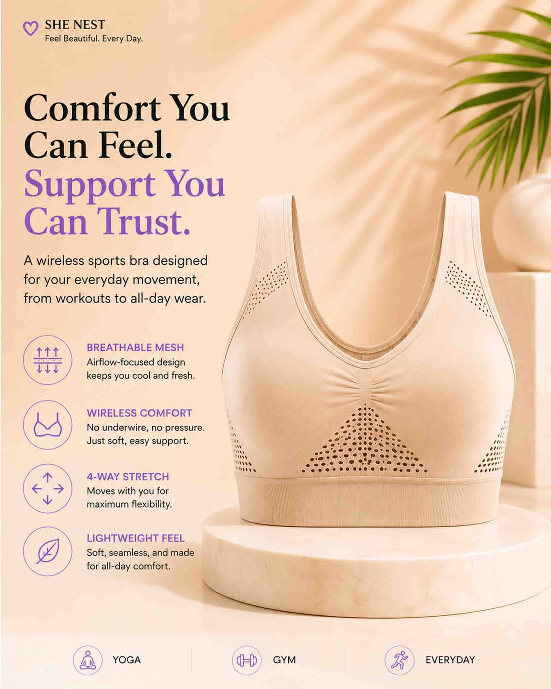 Seamless Breathable Sports Bra for Women | Wireless Comfort Yoga Bra