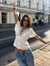 SheNest Lace Trim V-Neck White Blouse