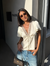 SheNest Lace Trim V-Neck White Blouse