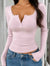 Women's Pink Ribbed Henley Long Sleeve Top