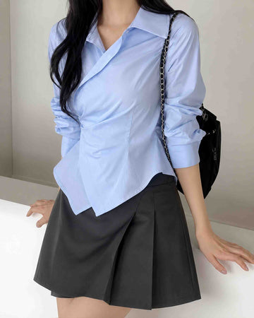 Women's Sky Blue Wrap Blazer Shirt
