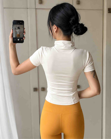 Women's Slim Fit Zip-Up Sports Top - Brown