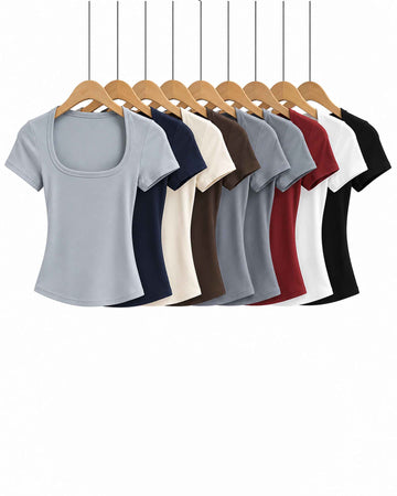 Women's Square Neck Basic Slim Fit T-Shirt
